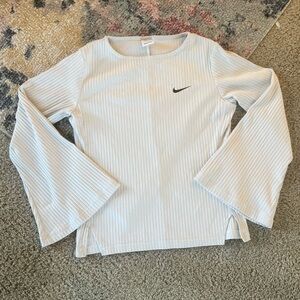 Nike Ribbed Long Sleeve Top Women’s Small – White Stretch Knit, Flared Sleeves